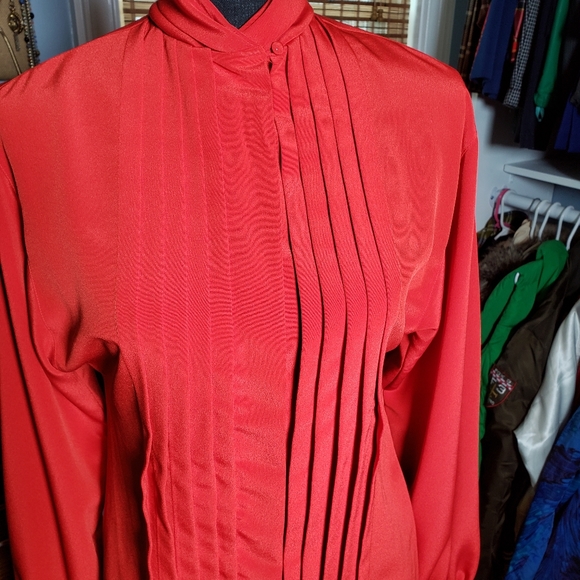 VINTAGE 70'S ANNE KLEIN PLEATED BLOUSE - Picture 3 of 8